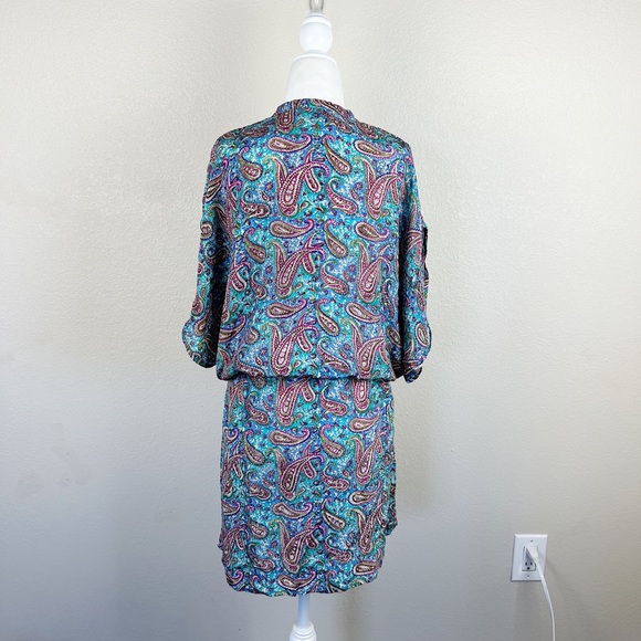 Tolani Paisley Print  Teal Tassel Silk Mini Dress Cover Up - Picture 4 of 9